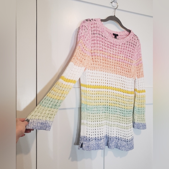 Talbots Open Stitch Cotton Pullover Knit Sweater Pastel Stripes Size Large Petit - Picture 5 of 12